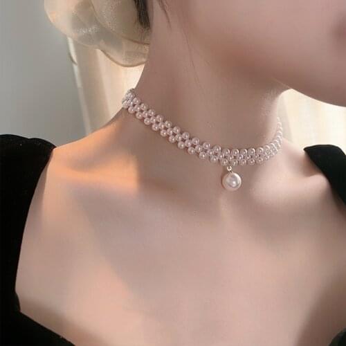 2021 Korean version of pearl braided necklace sexy clavicle chain female fashion necklace jewelry