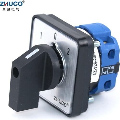 ZHUCO SZW26/LW26-20 20A 660V 1-0-2 One Pole Three Position 64X64 48X48 mm Panel Transfer Rotary Universal Changeover Cam Switch