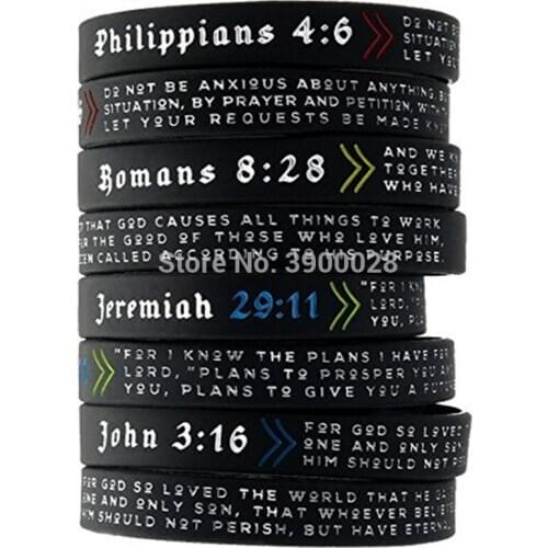 100pc Christ Jesus Bible Verse Philippians Romans Jeremiah John silicone wristband bracelet for Christian Religious Gifts