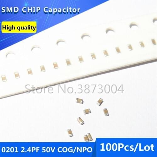 100pcs 0201 2.4PF 50V COG/NPO 0.25% Thick Film Chip Multilayer Ceramic Capacitor