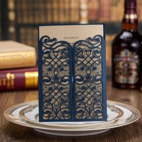 100pcs wholesale New Creative Laser Cut Gate Fold Design Wedding Invitation Cards Engagement Cards Free Shipping