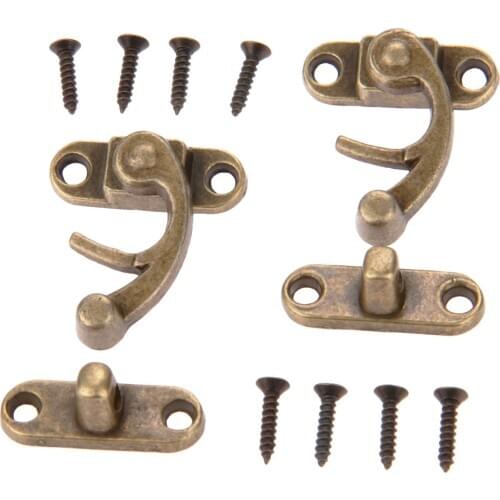 2Pcs 29x33mm Antique Bronze Horn Buckle Lock Decorative Latch Hasps Hook Wood Wine Jewelry Box Padlock