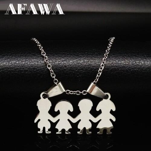 2021 Families Children Pendant Necklaces Stainless Steel Boy Girl Hand In Hand Necklace For Women 4 Kids Jewelry Gifts N3105S01