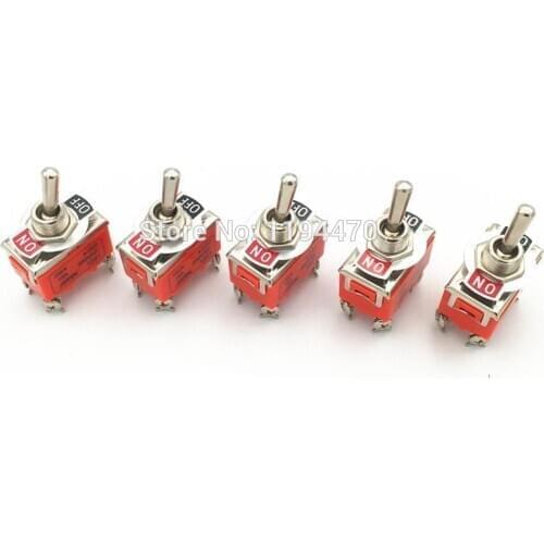 5pcs Latching Toggle Switch 1221 4-Pin 2 Position ON-OFF DPST Maintained 15A 250VAC with Waterproof Cap 12mm Mounting Hole