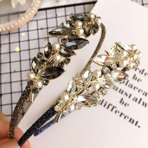 5pcs Fashion Royal Crystal Pearl Floral Headbands Glitter Rhinestone Flower Hairbands Princess Headwear Girls Hair Accessories