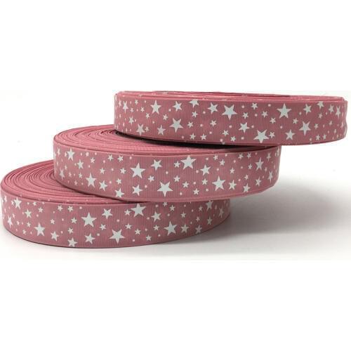 5Yards/lot 1" (25mm) Pale Mauve Printed STARS Grosgrain Ribbon Hair Bow Wedding Christmas Decoration DIY Sewing