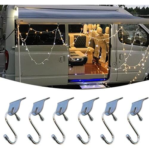 6pcs RV Awning Outdoor Hook Camper Clothes Hook Outdoor Awning Hook Compact Lightweight Easy Sliding Grey RV for Outdoor Use