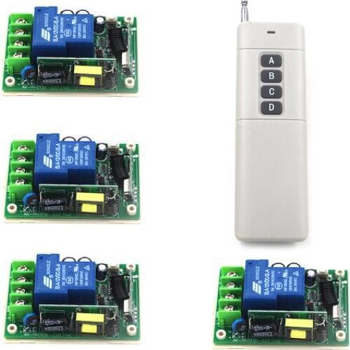 AC85V-250V 1ch rf Wireless Remote Control Switch System 4 Receivers &1 Transmitter Learning Code Gateway Access System SKU: 5281