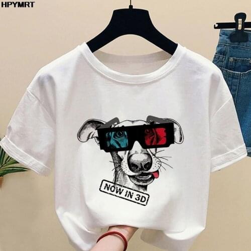Funny Animal Print White T-shirt Women Short Sleeve Harajuku Aesthetic Kawaii Graphic T Shirts Female Clothes O-neck Tshirt Tops