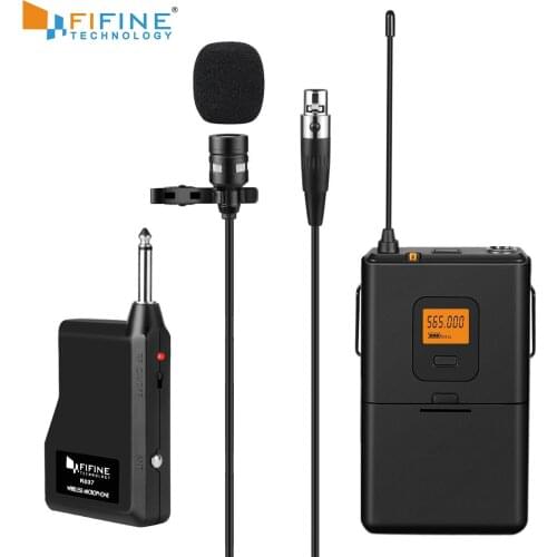 Fifine 20-Channel UHF Wireless Lavalier Lapel Microphone System with Bodypack Transmitter, Mini Lapel Mic & Portable Receiver