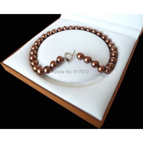Charm Brown Natural South Sea Shell Pearl Bead Highlight AAA Round Bead 12MM-16mm Necklaces Love Clasp For Woman Gift