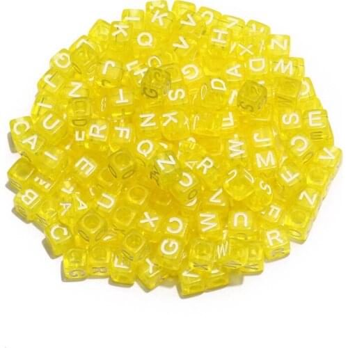 Yellow Transparent Mixed Acrylic Letter Beads 6mm Square Cube Alphabet Spacer Beads For Diy Bracelet Jewelry Making Accessories