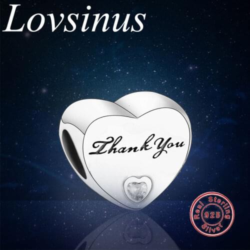 New 925 Sterling Silver Engraving Thank You Heart Charms Beads Fits Original European Charm Bracelet DIY Jewelry Making berloque