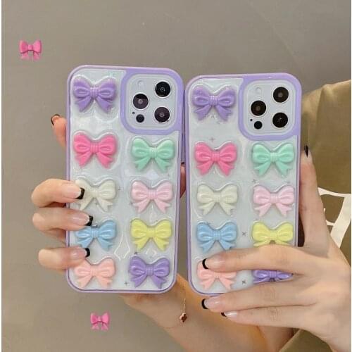 Gimfun Cartoon Bowknot Glitter Sequin Phone Case for iPhone 11 12 Pro Max XS Max X XR 7 8 Plus Cute Stars Soft Tpu Back Cover