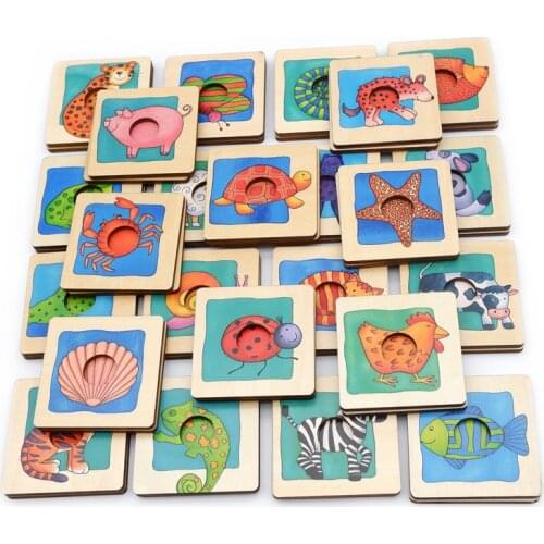 48pcs Montessori Wooden Puzzle Educational Toys Animal Fur Pattern Matching Board Early Childhood Parent-child Interactive Game