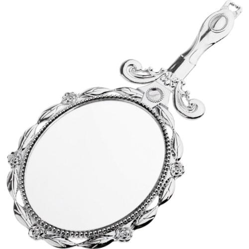 Mini Retro Silver Handle Travel Compact Foldable Oval Makeup Mirror