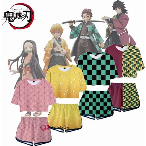 Anime Demon Slayer Kimetsu no Yaiba Costume Top Shorts Sport Suits Women Kamado Nezuko Cosplay Running Shorts T Shirt Girls Set