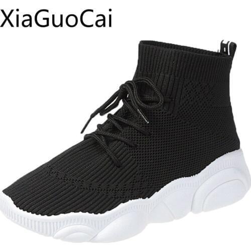 Elastic Breathable Women Casual Shoes Korean Style Wisdom Female High Top Sneakers Net Red Mesh Shoes