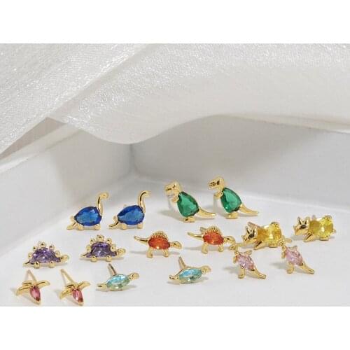 Hot Sell Inlaid Zircon Dinosaur Earrings For Women Girls Fashion Cute Simple Crystal Animal Shaped Stud Ear Jewelry Party Gifts