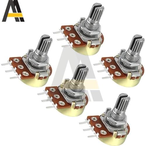 5pcs/lot WH148 1K 10K 20K 50K 100K 250K Ω 3Pin Knurle Shaft Linear Single Taper Rotary Potentiometer Resistor W/Knob for Audrino