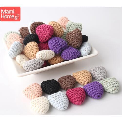 Mamihome 5pcs Wooden Teether Necklace Heart Crochet Beads Handmade DIY Pacifier Chain Accessories Nurse Gifts Baby Teether