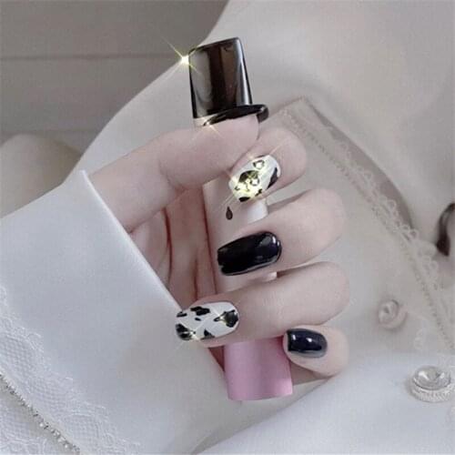 24pcs Fake Nails With Glue Cow Pattern Short Wear-Resistant Nail Stickers Finished Nail Stickers Press On Nails Designs DL
