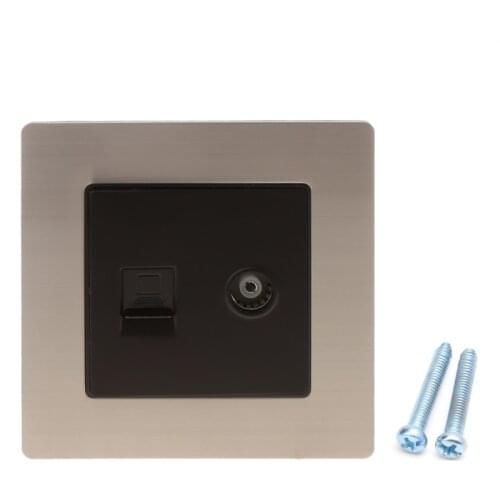 RJ45 Wall Internet Socket With TV Outlet Stainless Steel Brushed Silver Panel