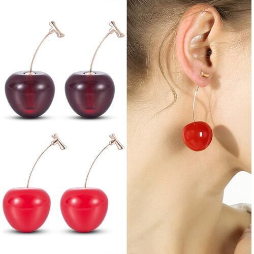 New Fashion 2019 Earrings Women Girls Resin Cute Round Dangle Red Cherry Fruit Earrings Jewelry Gift