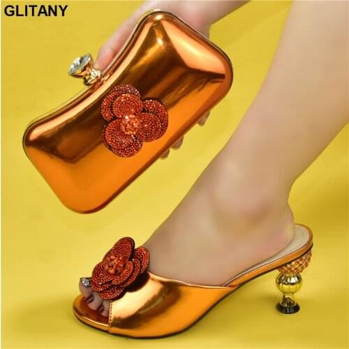 New Arrival Shoes and Bag for Party Wedding Italian Shoe and Bag Set for Party In Women Low Heels Elegant Rhinestone Women Shoes