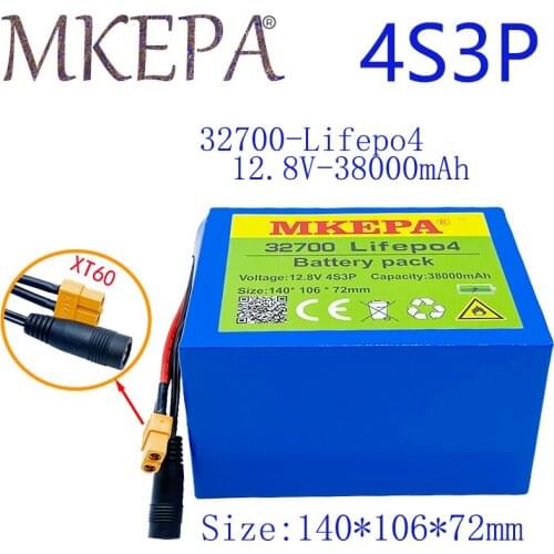 NEW 32700 Lifepo4 Battery Pack 4S3P 12.8V 38Ah with 4S 20A Max 60A Balanced BMS for Electric Boat Uninterrupted Power Supply
