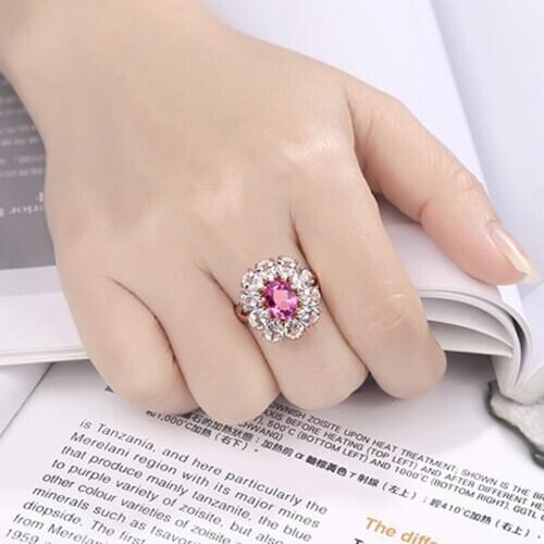 Charm Luxury Flower Rings Inlay Oval Pink White Zircon Rose Golden Jewelry For Women High Grade Wedding Ring Anniversary Gifts
