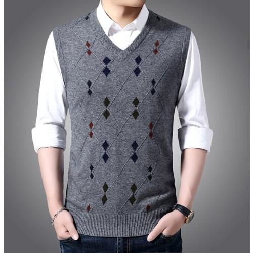 Autumn Mens Business Argyle Sweater Vest Classic Style Knitted Wool Sleeveless V-neck Vest Tops Male Brand Clothing