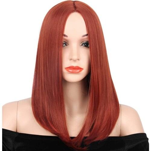 Aiyee Synthetic Ginger Reddish Wigs for Women Shoulder Length Colored Cosplay Short Straight Hair Middle Part Copper Red Bob Wig