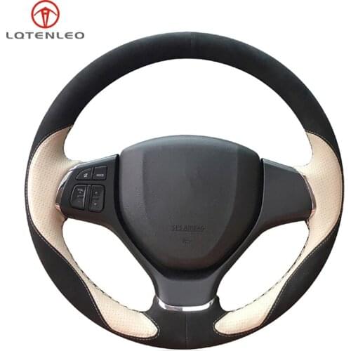 LQTENLEO Black Suede Beige Leather Hand-stitched Car Steering Wheel Cover For Suzuki Baleno 2016 2017 2018 2019 Alivio 2015-2019