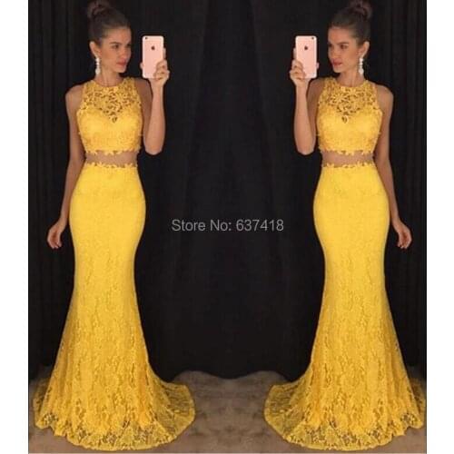 Sexy Long Two 2 Piece Prom Dresses Cheap Mermaid Evening Dress Yellow Turquoise Pink Coral Robe Bal de Promo