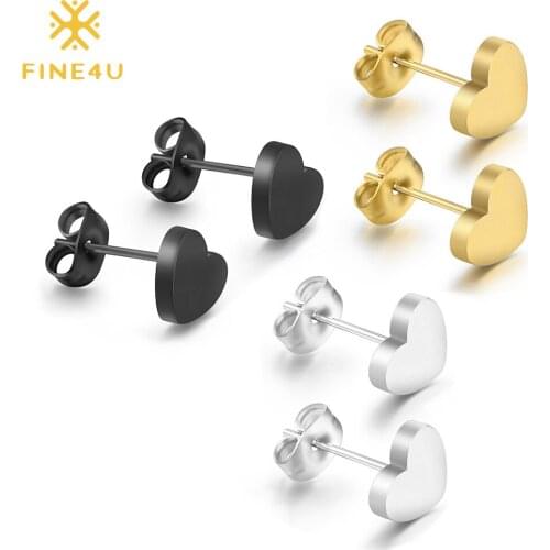 FINE4U E169 Stainless Steel Heart Stud Earrings Minimalist Delicate Women Earrings Hypoallergenic Jewelry
