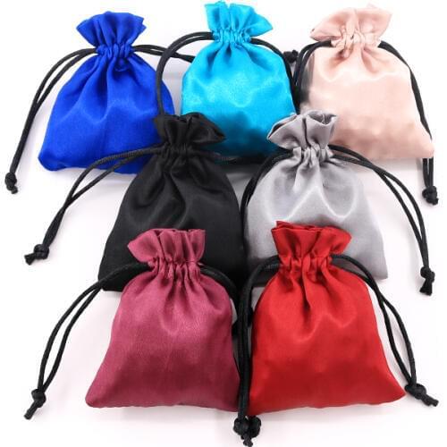 10pcs Silk Drawstring Bag Luxury Satin Wedding Jewelry Packaging Bag Small Ring Earring Jewelry Storage Bag Gift Pouches 7colors