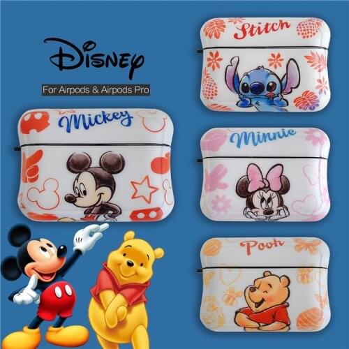 Disney Mickey Minnie Pooh Stitch Silicone Cases For Airpods 1 2 Pro Protective Bluetooth Wireless Earphone Cover Charging Box