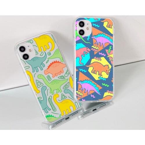 Cute Dinosaur Silicone Phone Case For iPhone 11 12 Pro Max 7 8 6 Plus 5 X XR XS Max Soft TPU Transparent Cover For iPhone 12Mini