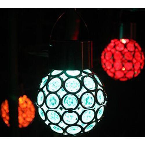 Solar Lamp Outdoor Waterproof LED Solar Light Colorful Hollow Ball Hanging Lamp LED Solar Powered Control Lamps Light Yard Lamp