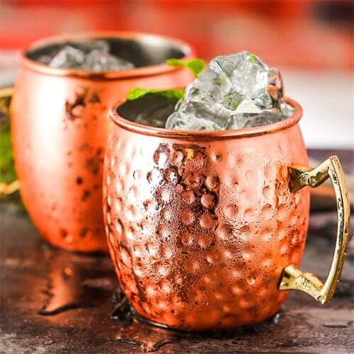 Moscow Mule Cup Copper Plating Cup 304 Stainless Steel Mug Cocktail Glass Beer Steins Coffee Cup Portable Copper Mugs Drinkware