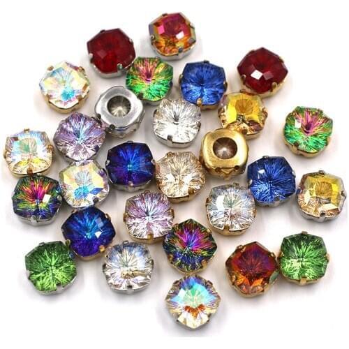 10pcs/Bag 8mm/10mm Fat Square Shape Glass Strass Crystal Sewing Claw Rhinestones Diy Clothing Accessories