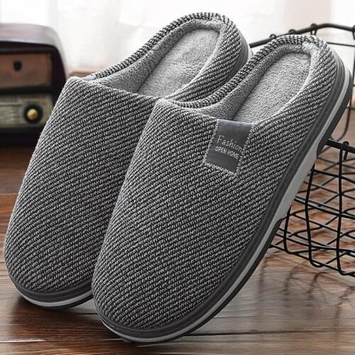 Mens Slippers Memory foam Slippers for home 2020 Winter Non Slip Male House Shoes Stripe Unisex Indoor plus size 36-45