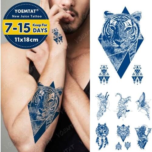 Juice Lasting Ink Tattoos Body Art Waterproof Temporary Tattoo Sticker Tiger Wolf Lion Tatoo Arm Fake Simple Line Animal Tatto