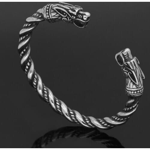 Vintage stainless steel Viking Bracelets Jewelry Fashion Accessories Norse Wolf Head Bangles Men Wristband Cuff Bracelets Femme