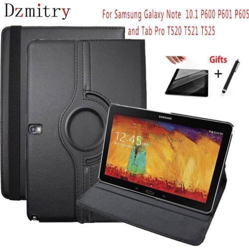 360Degree Rotating Case for Samsung Galaxy Note 2014 Edition 10.1 P605 P600 P601/Tab Pro SM-T520 T525 T521 Tablet Cover+film+Pen