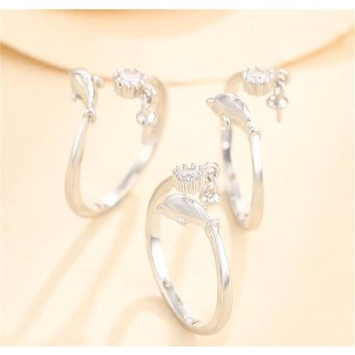 Ring Blank for 6mm-10mm Round Beads or Pearls White Gold Plated 925 Silver Zircon Ring Setting Adjustable Ring Base SR0107