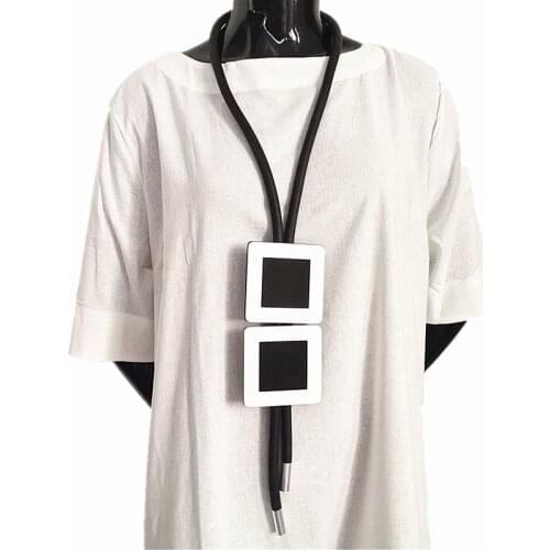 YD&YDBZ Handmade Black Leather Rubber Rope Necklace For Ladies Punk Style Big Square Shape Pendant Necklace 2021 Costume Jewelry