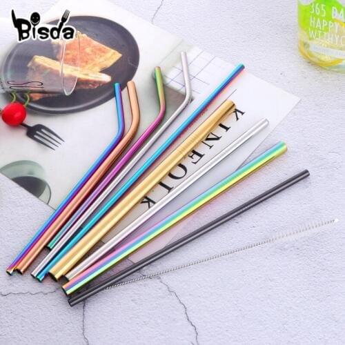 100pcs Metal Straw Stainless Steel Reusable Drinking Straws Wholesale Gold Straw Food Grade Juicy Party Straws Brush Set Bar