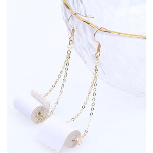 2020 trendy women jewelry toilet paper earrings solid 925 silver hook allergy free gold plated real pearl dangle ear ring